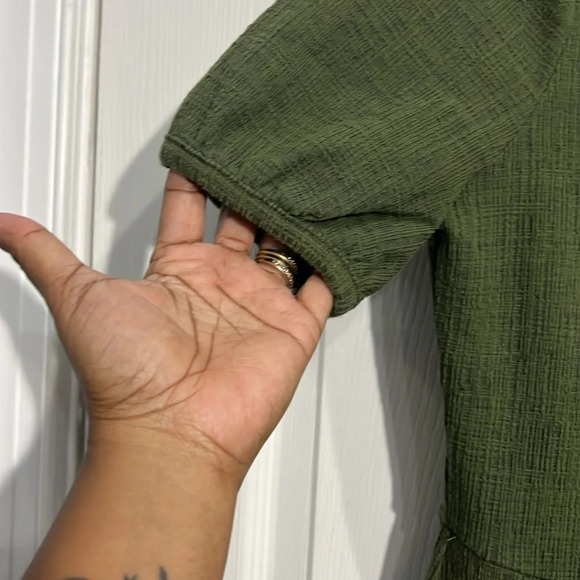 Madewell Puff-Sleeve Faux-Wrap Mini Dress. Green. Size Small. - Picture 4 of 5